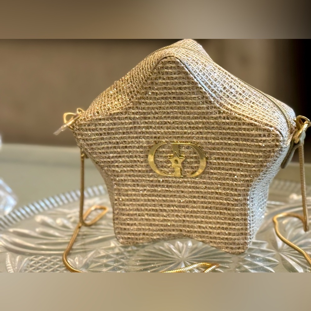 Original & Authentic!DIOR Star-Shaped Trousseau Cosmetic Bag w goldChain Strap - Picture 7 of 16